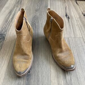 Golden Goose Suede Young Cowboy Ankle Boots Studded Side-Zip Block Heel Size 38
